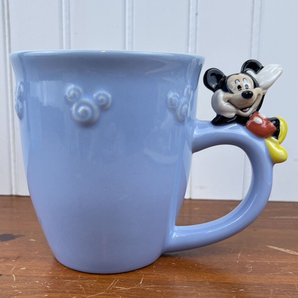 Disney Store Mickey Mouse on Handle Coffee Cup Mug Light Baby Blue Large